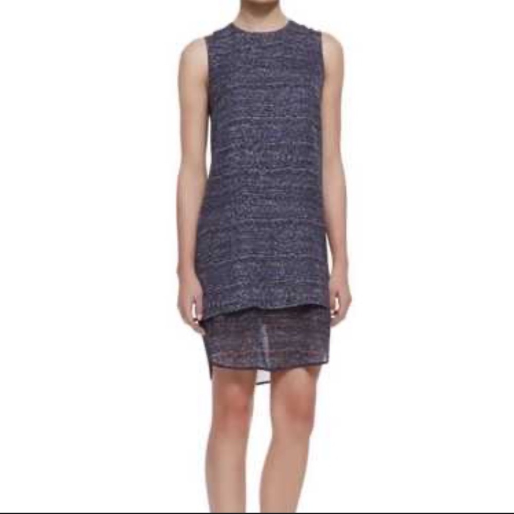 Theory silk printed tweed shift dress 12 $350 nwot formal fall casual designer